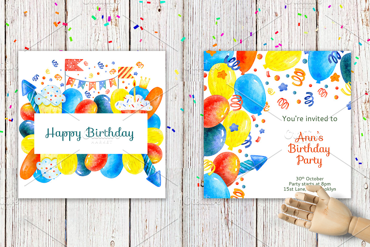 Happy birthday watercolor set, a Decorative Illustration by annasokol_ (Photo 6 of 10)