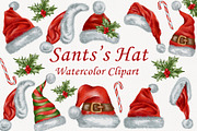 Watercolor Santa Hat Clipart, a Seasonal Illustration by BarvArt (Thumbnail 1 of 4)