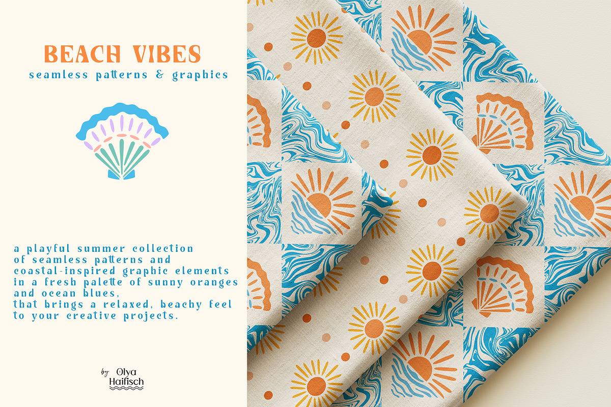 Beach Vibes Vector Seamless Patterns, a Pattern Graphic by Olya Haifisch (Photo 2 of 9)