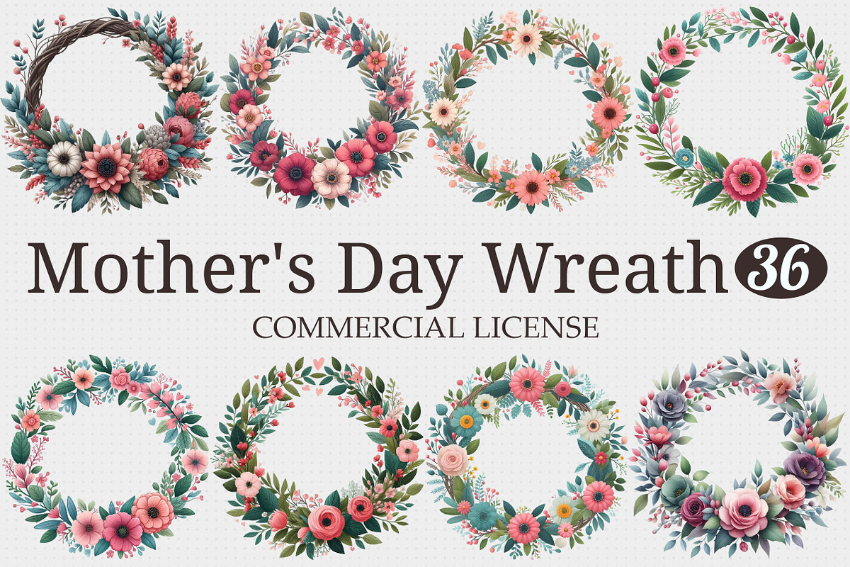 Mothers Day Wreath Sublimation Clipa, a Graphic by designcity5 (Photo 1 of 5)