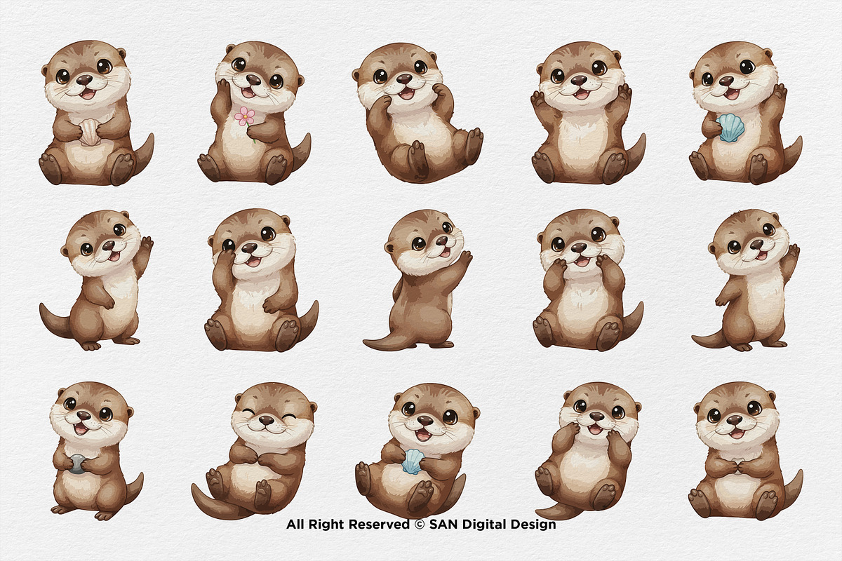 15 Bundle Watercolor Otter Cute, an Animal Illustration by Morspective (Photo 8 of 8)