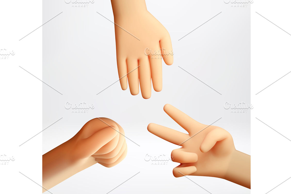 3d cartoon hands playing rock paper, an Object Illustration by Abscent