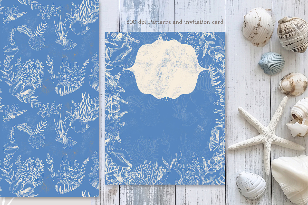 Blue Toile Ocean Set, a Texture Illustration by AlenaVlasko stock Market (Photo 5 of 7)