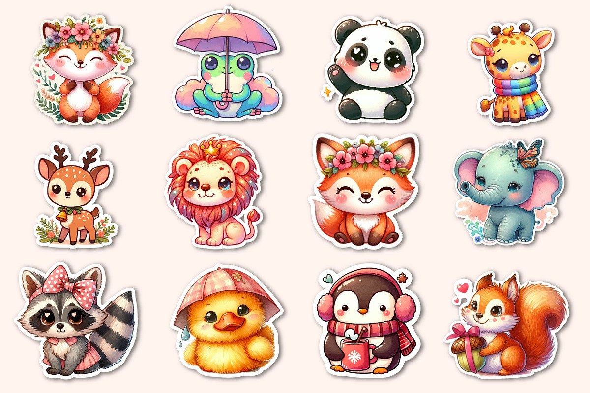 Cute Animals Stickers Clipart Bundle, an Illustration by Dream Creation (Photo 4 of 5)
