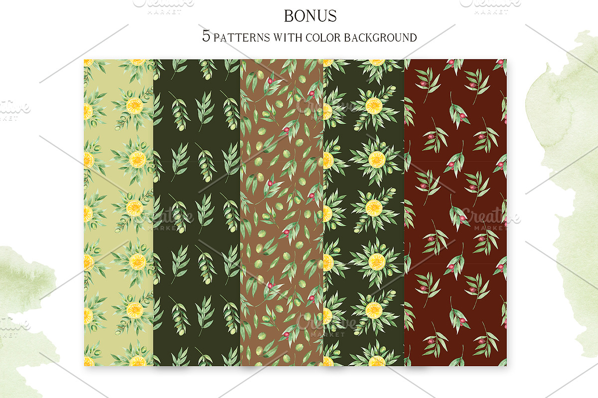 Watercolor Olive Collection, a Decorative Illustration by MayaNavits (Photo 7 of 10)