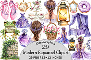 Watercolor Modern Rapunzel Clipart, a Seasonal Illustration by CitraGraphics (Thumbnail 1 of 6)