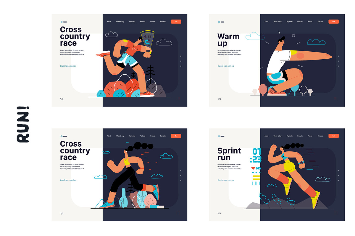 RUN! flat vector illustrations set, a Templates & Theme by Grivina's shop (Photo 14 of 24)