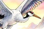Crane and Lotus Illustration, an Animal Illustration by Sharon Schwalbe (Thumbnail 4 of 4)