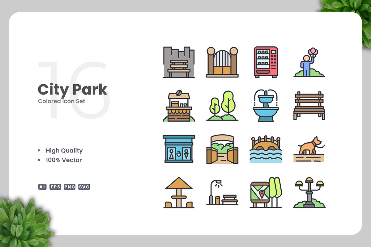 City Park Colored Icons, an Icon by Upnowgraphic