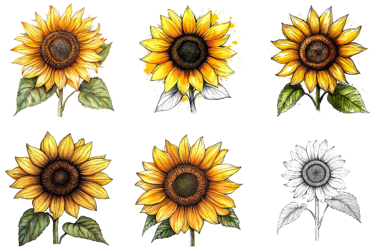 Watercolor Sunflower Bloom Clipart, a Seasonal Illustration by DreamArtGraphic (Photo 3 of 4)