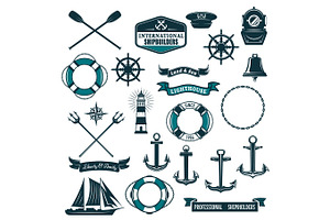 Vector Nautical Heraldic Icons Of Seafarer Sailing