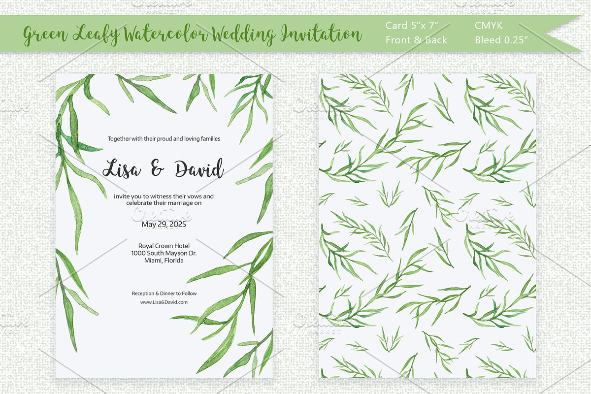 Leafy Watercolor Wedding Invitation, an Invitation Template by Love Design (Photo 1 of 7)