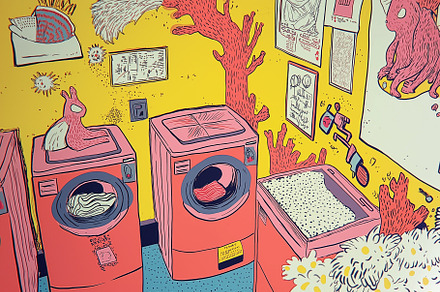 Inside a laundromat, an Empty State Illustration by Sybillla