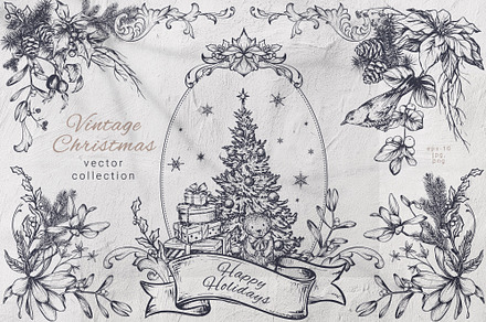 Vintage Christmas Vector Collection, a Decorative Illustration by Molly art