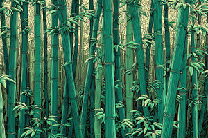 Tall bamboo stalks rise prominently, a Photo by Pavel_design