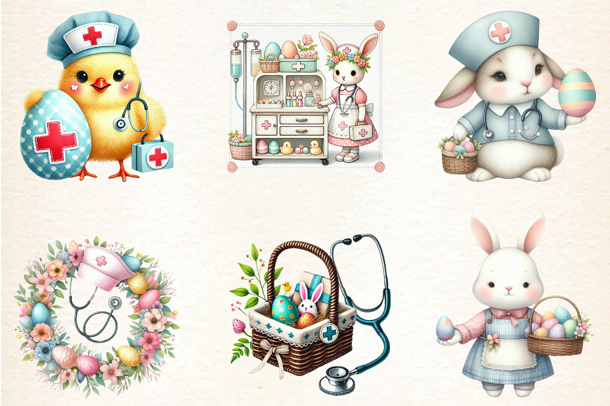Watercolor Retro Easter Day Nurse, a Seasonal Illustration by DreamArtGraphic (Photo 2 of 5)