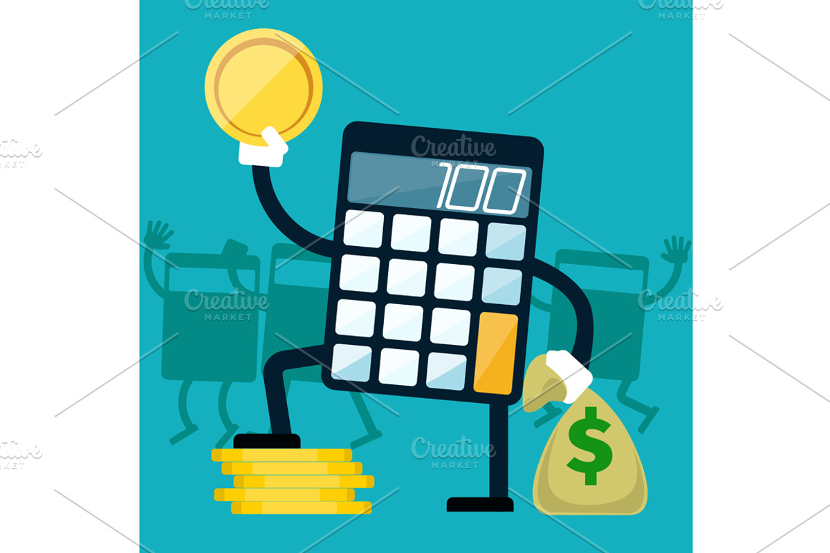 Calculator with golden coin in hand