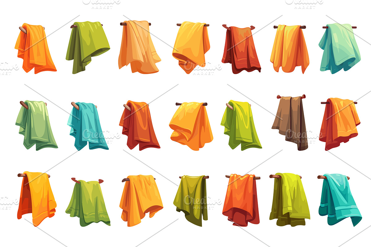 Set of hanging towels of different, an Object Illustration by LadadikArt