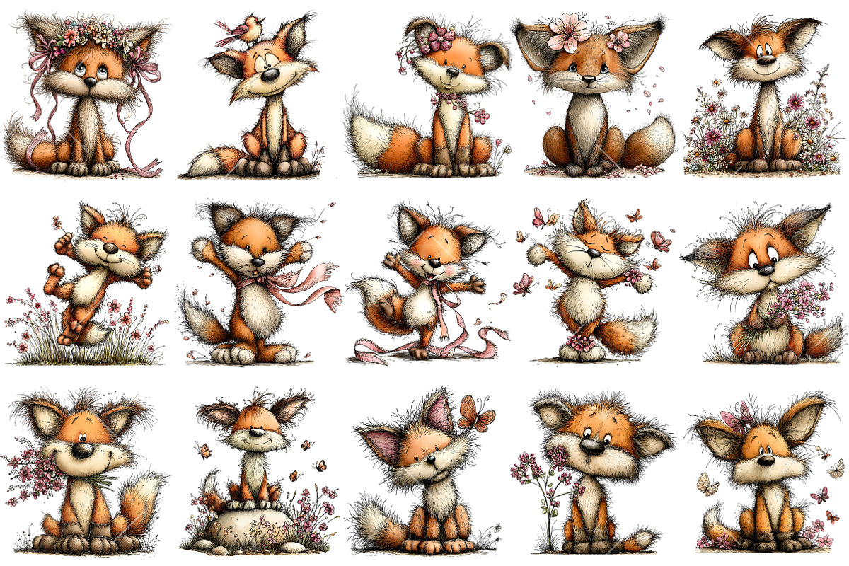 Whimsical Spring Fox Clipart, an Illustration by OK Design (Photo 3 of 6)
