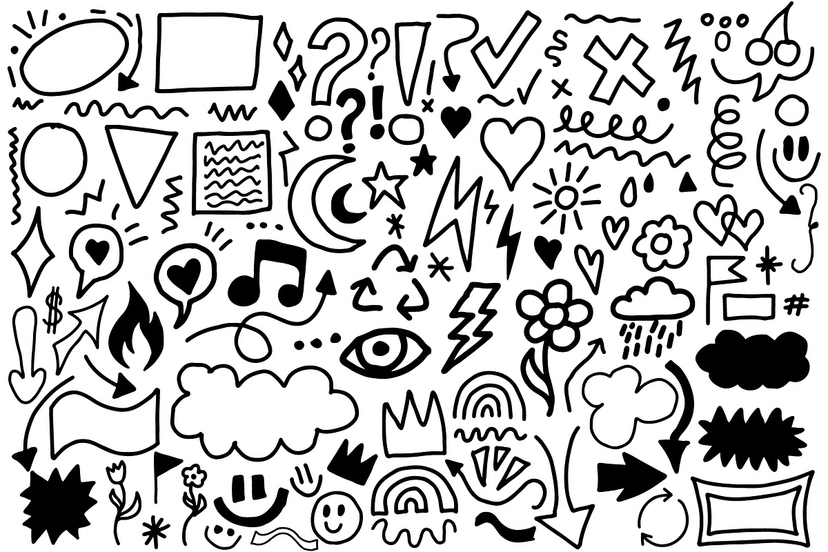 HAND DRAWN DOODLE SHAPES VECTOR SET, a Pattern Graphic by craftlove (Photo 7 of 12)