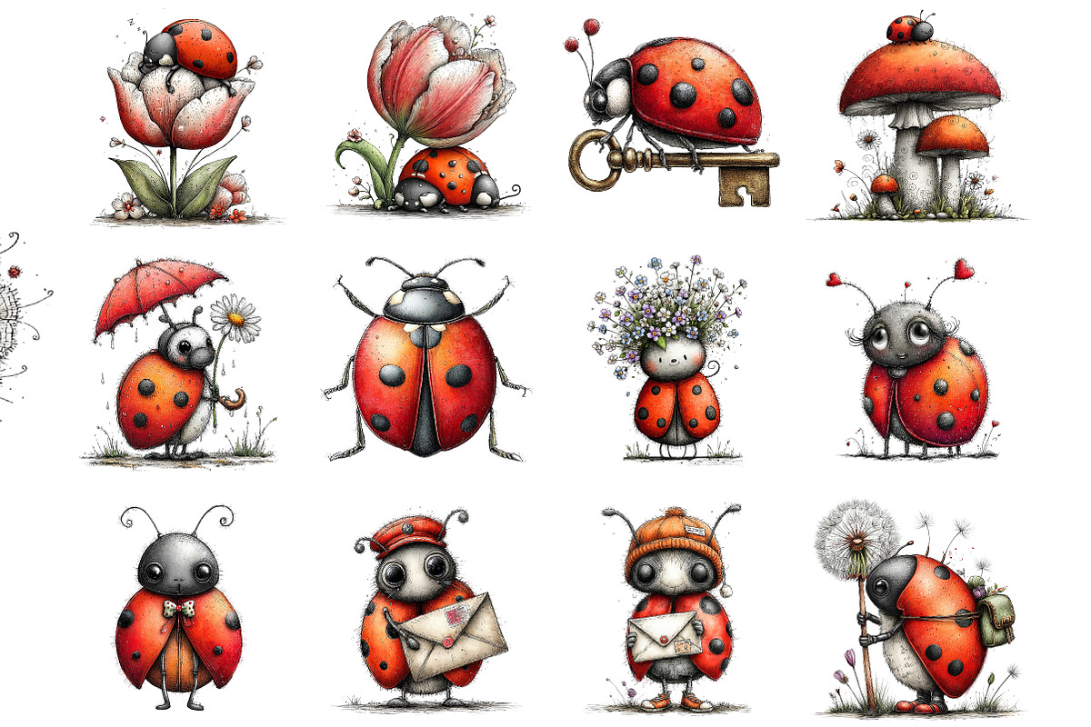 Whimsical Spring Ladybug Clipart, an Illustration by DreamArtGraphic (Photo 2 of 4)