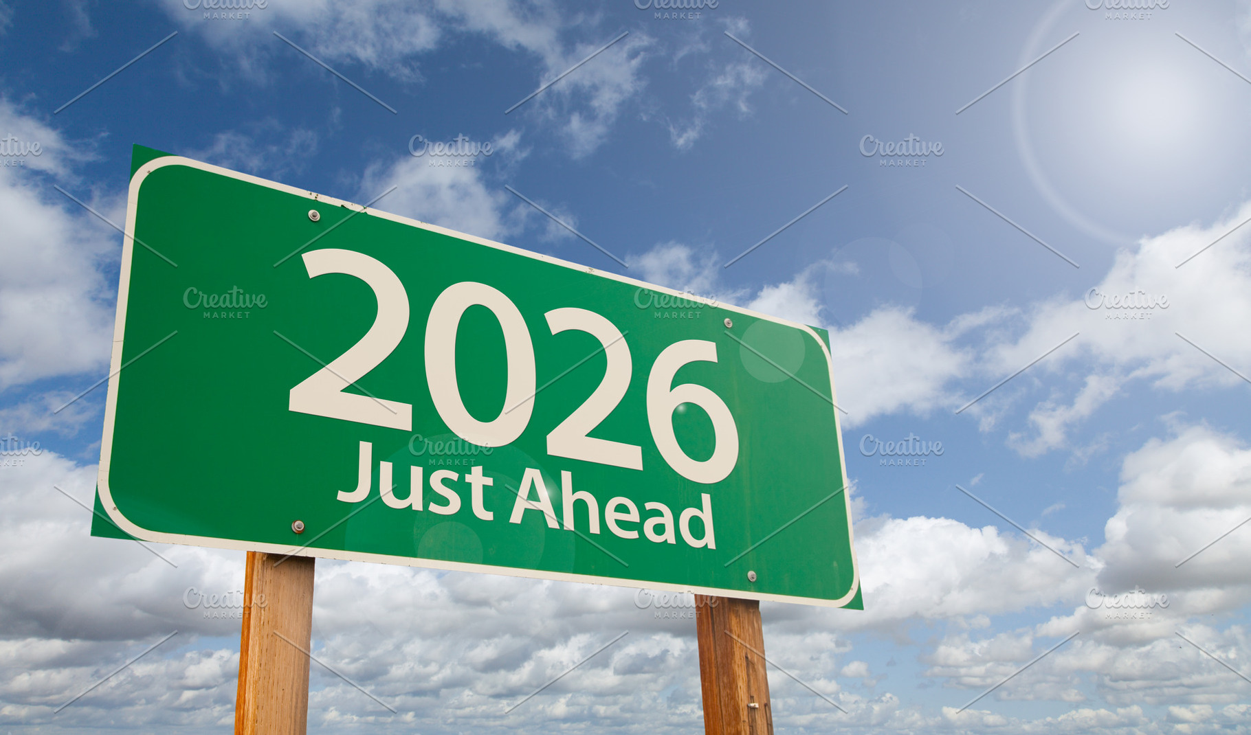 2026 Just Ahead Green Road Sign, a Holiday Photo by Andy Dean Photography