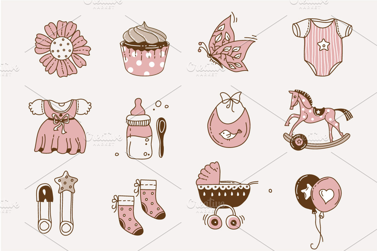 Baby doodle Icons for boys and girls preview 2