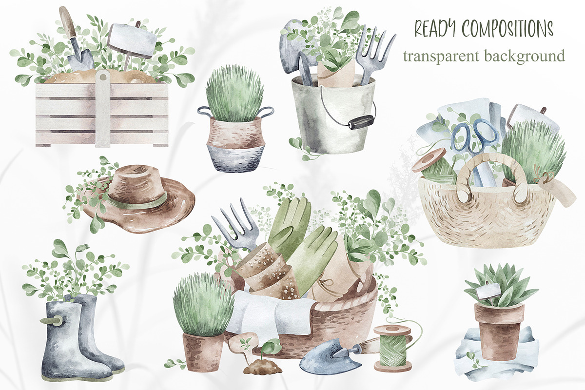 Watercolor Gardening Clipart Set, a Seasonal Illustration by LenArt (Photo 2 of 15)