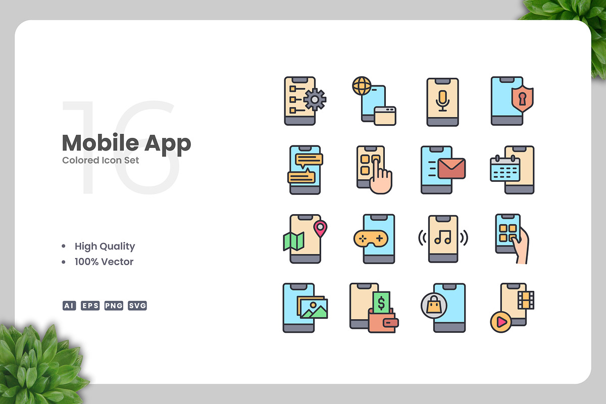 Mobile App Colored Icons, an Icon by Upnowgraphic