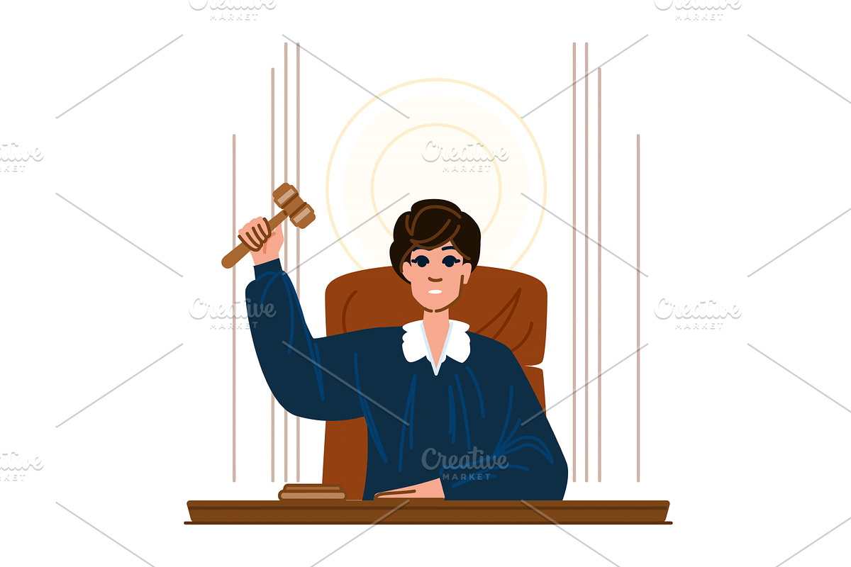 Judge striking gavel in courtroom, an Object Illustration by pikepicture