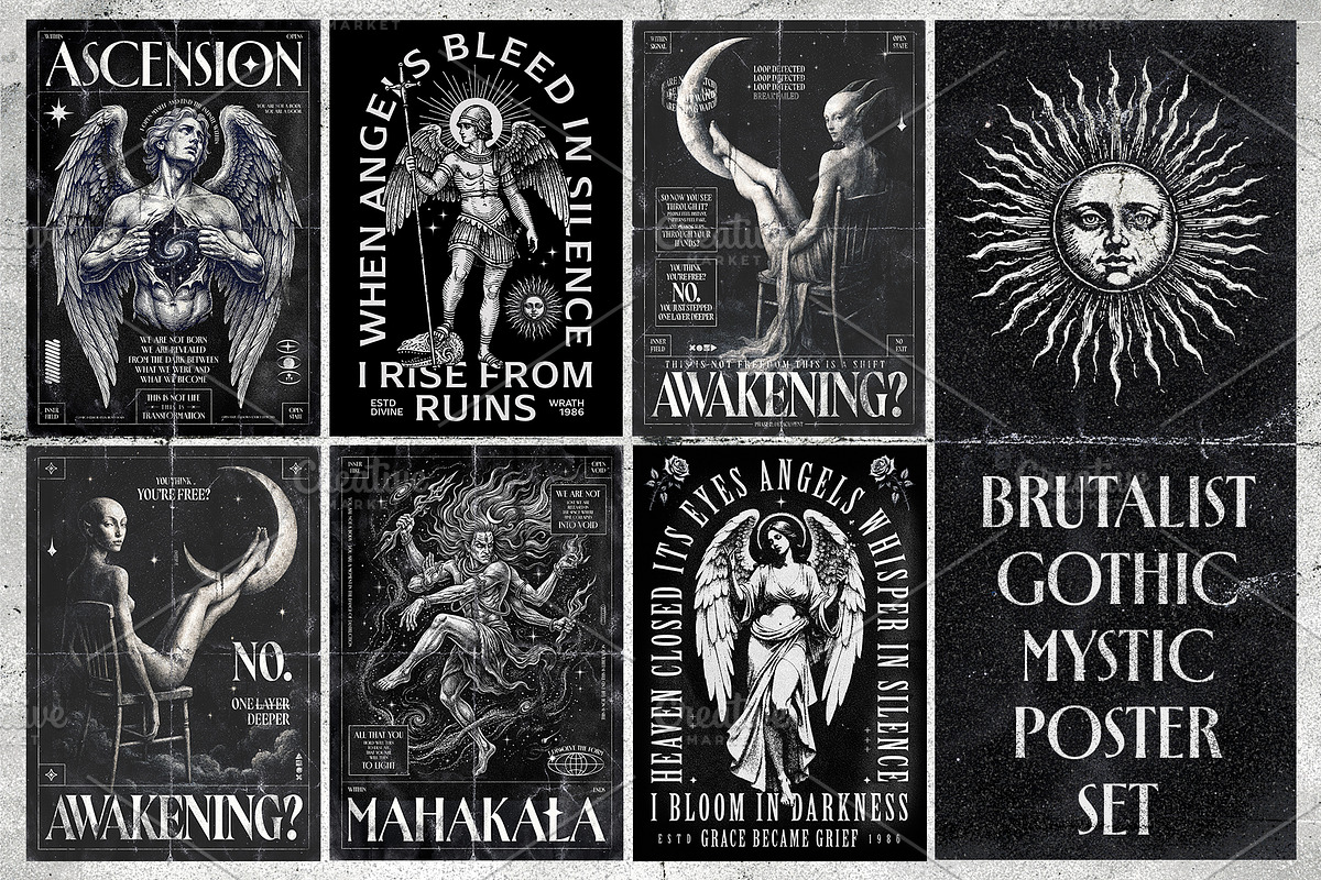 Brutalist Gothic Mystic Poster Set, a Poster Template by Black Cat Studio (Photo 1 of 7)