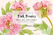 Pink Peonies-Clipart Set, an Illustration by watercolorwild.graphics (Thumbnail 4 of 9)