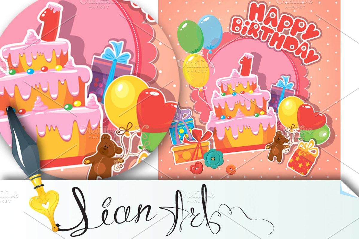 Baby birthday card with teddy bear,, a Card Template by Lian-art