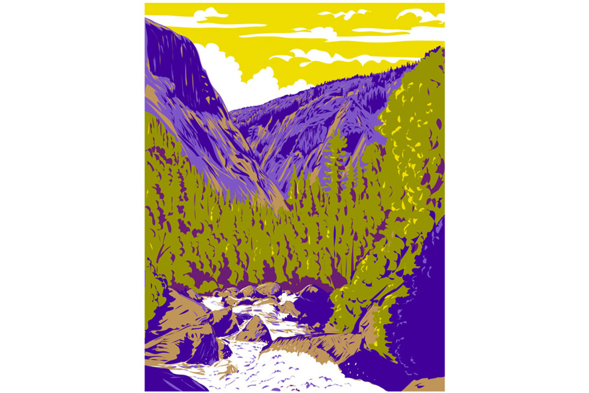 Illilouette Gorge Merced River WPA, an Illustration by patrimonio