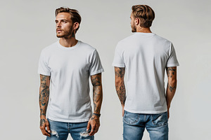 Stylish tattooed man in white tshirt, a Beauty & Fashion Photo by Pixeness Studio