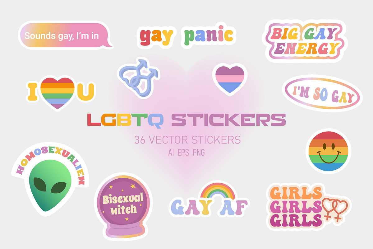 Pride Gay LGBTQ sticker pack vector, an Object Graphic by yabluko_draws (Photo 1 of 5)