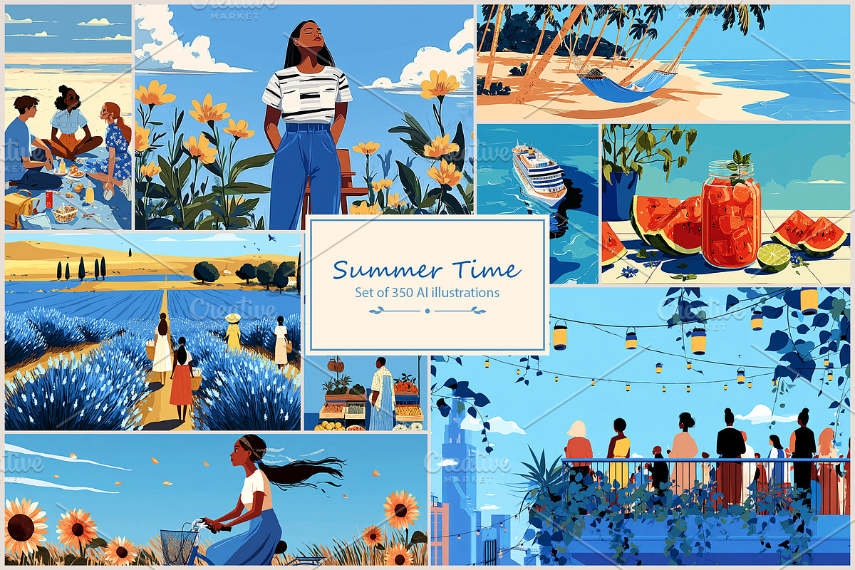 Summer- 350 AI illustrations, a Seasonal Illustration by Pundateam (Photo 1 of 9)