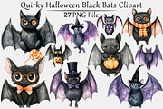 Quirky Halloween Black Bats Clipart, a Seasonal Illustration by CitraGraphics (Thumbnail 1 of 7)