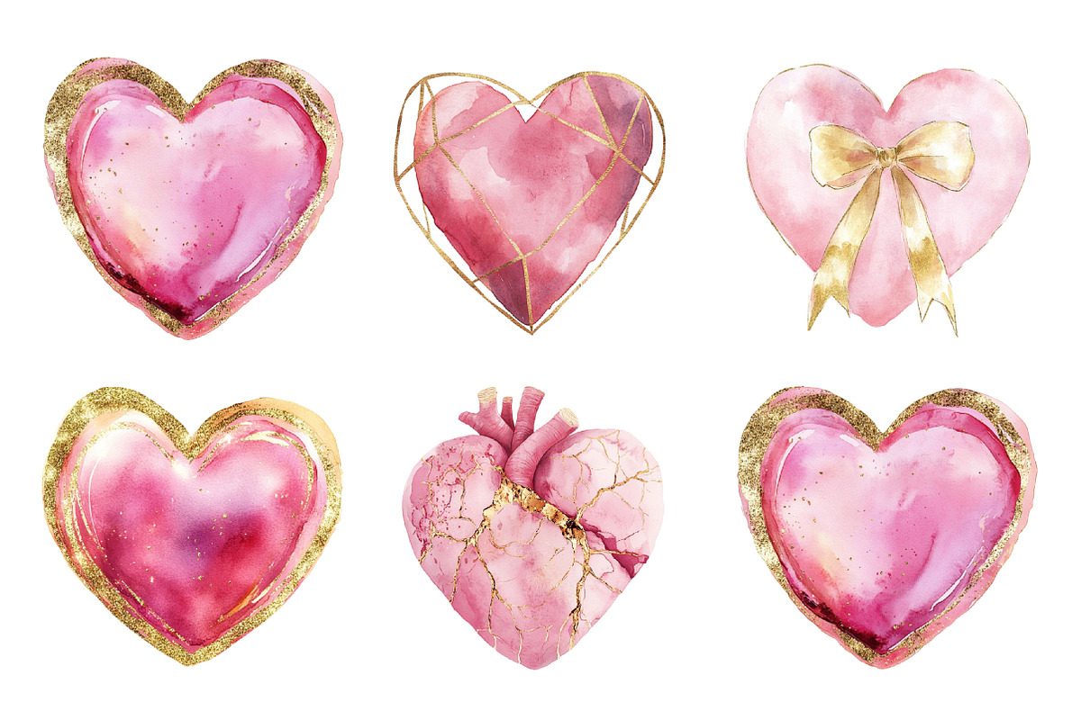 Pink Gold Hearts Clipart Bundle, an Illustration by SinaCreation (Photo 3 of 5)