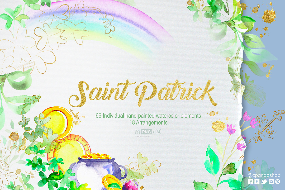 Saint Patrick Watercolor Clip arts, a Texture Illustration by CpandoShop (Photo 1 of 6)