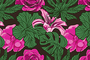Tropical flowers, leaves pattern., a Pattern Graphic by zeffir (Thumbnail 1 of 2)