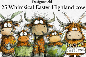 Whimsical Easter Highland cow Clipar, an Illustration by Designworld