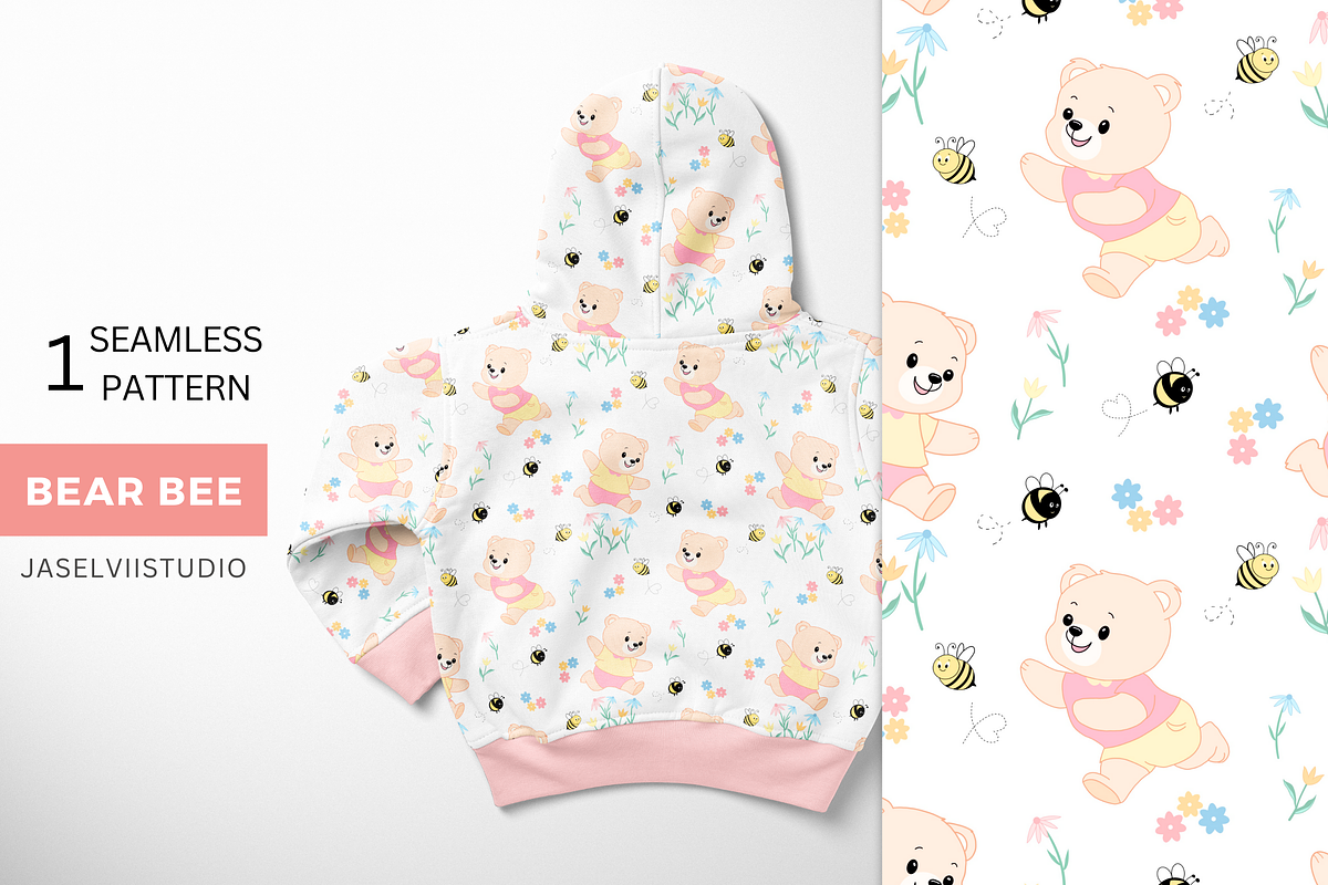 Bear Bee - White, a Pattern Graphic by Jaselvii Studio (Photo 1 of 3)