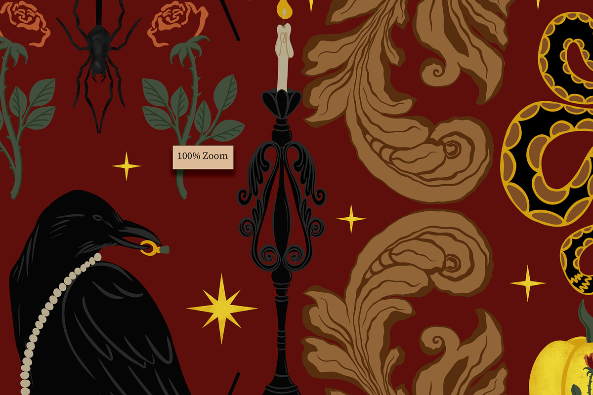 Burgundy Gothic Halloween Patterns, a Pattern Graphic by Oksana Dovhopol Art (Photo 9 of 9)