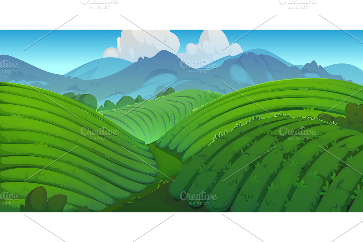 Tea plantation green fields, an Illustration by Vector Tradition