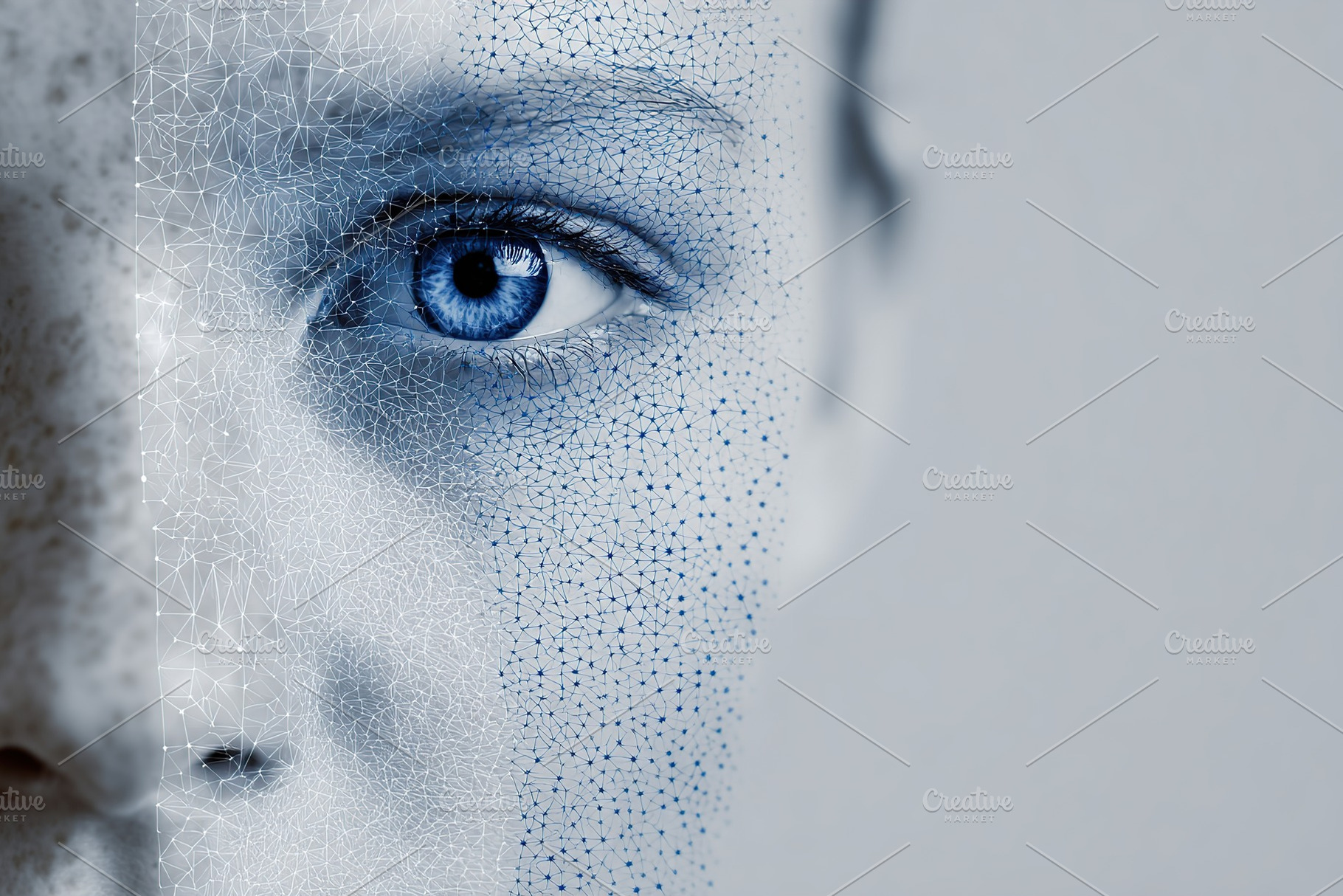 Unique blend of AI-generated and real human features shown in striking facial r, a Person Photo by AlyaAnd