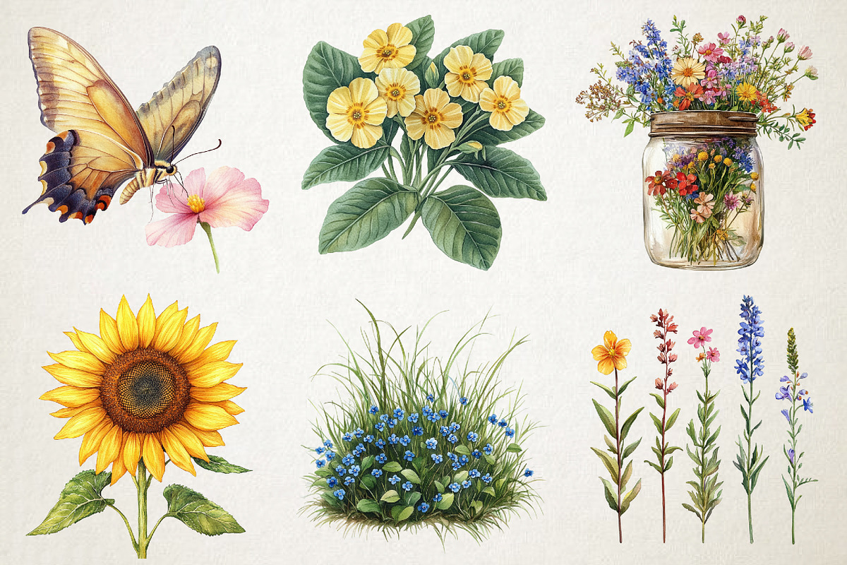 Spring Wildflower Meadow Clipart Set, an Illustration by RobertsArt (Photo 2 of 5)