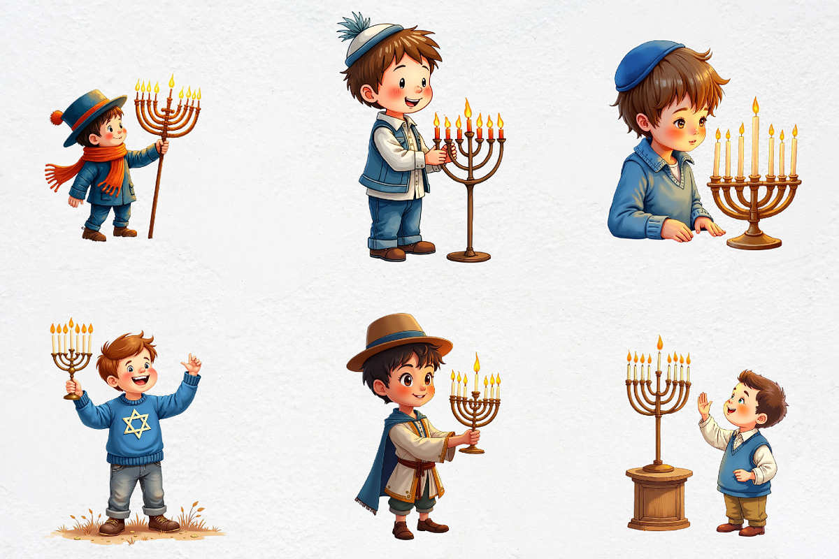 Menorah Boy, Hanukkah Art, Jewish, an Illustration by CrexoraLab (Photo 2 of 5)