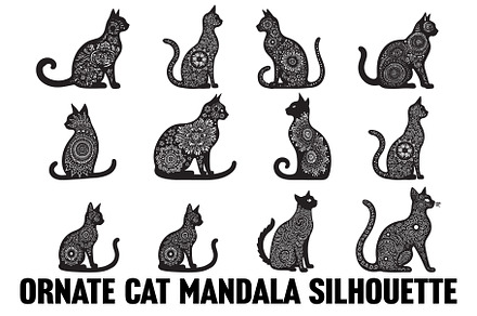 Ornate Cat Mandala Silhouette Design