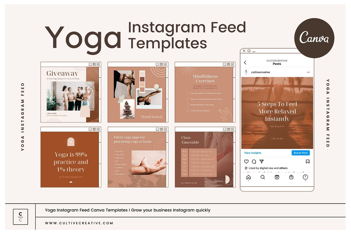 Yoga Instagram Feed Templates, a Social Media Template by Cultive Creative (Photo 1 of 13)